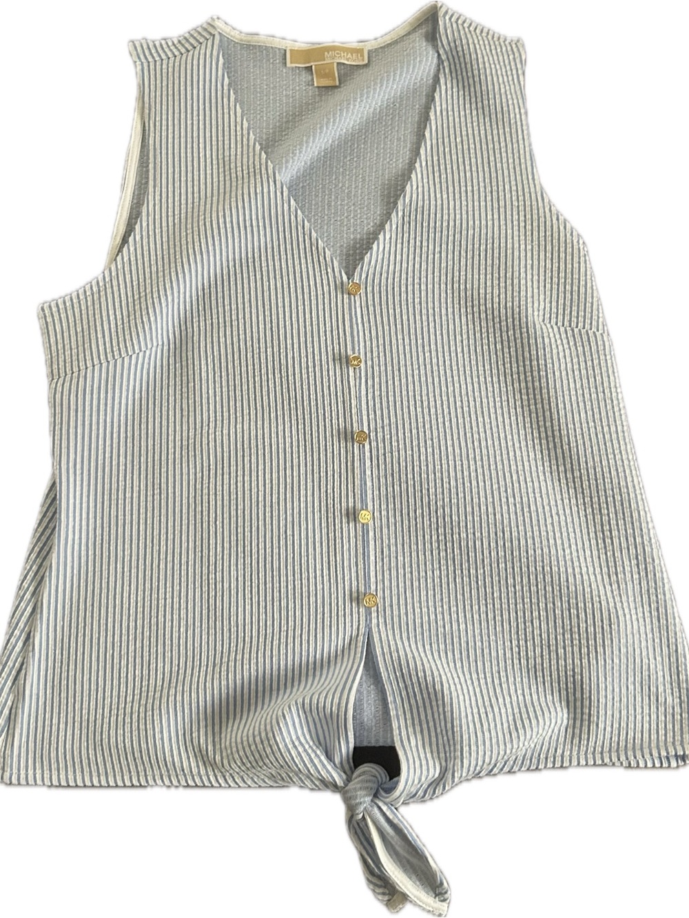 MICHAEL Michael Kors Light Blue & White Striped V-Neck Tie-Hem Tank